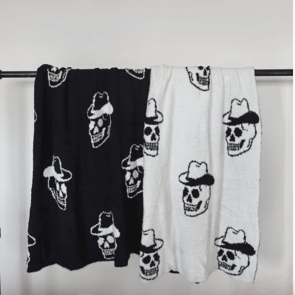 Cowboy Skull Knit Baby Blanket Western Gothic Baby Shower Gift
